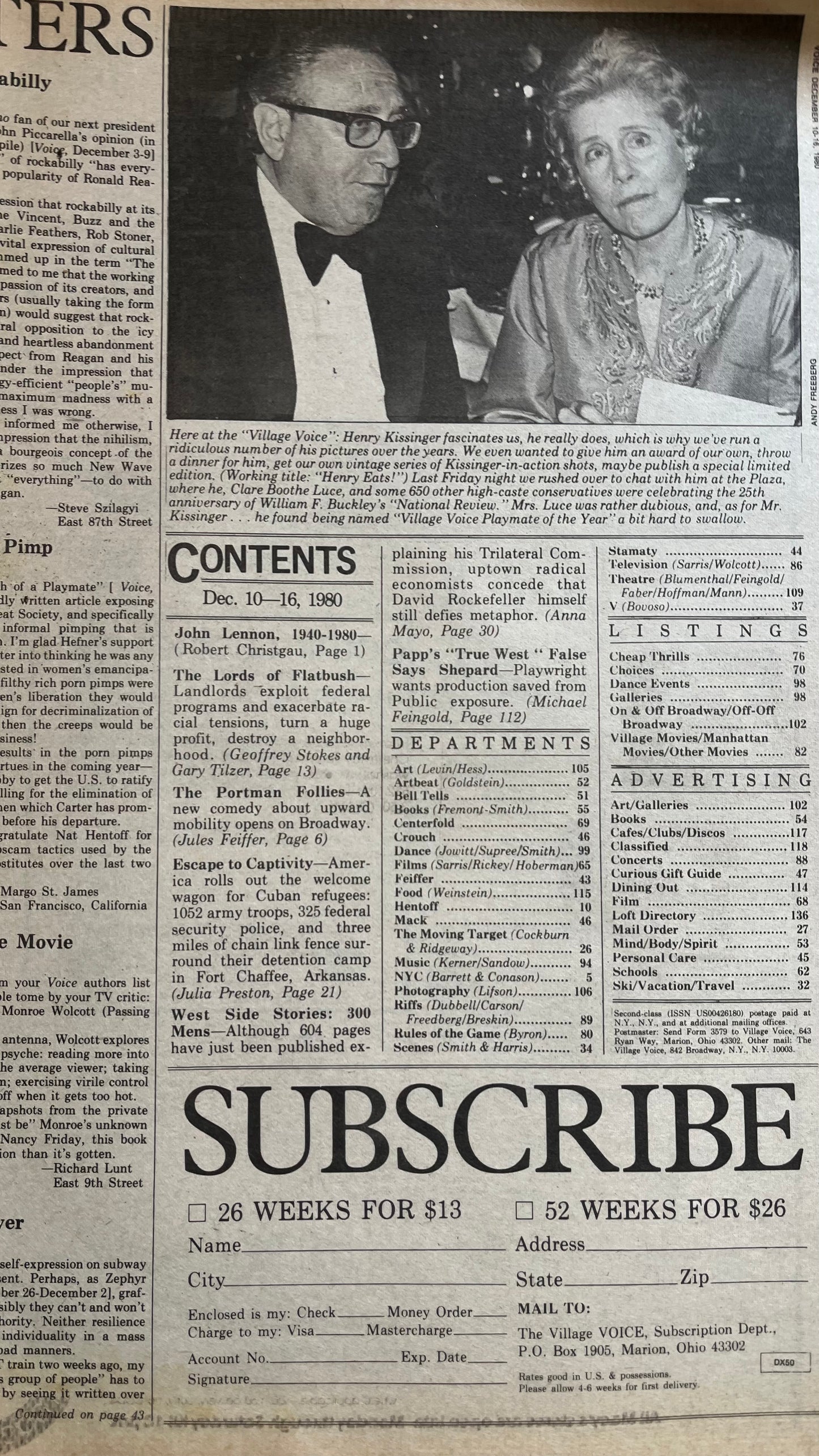 Village Voice, John Lennon Death, 1980