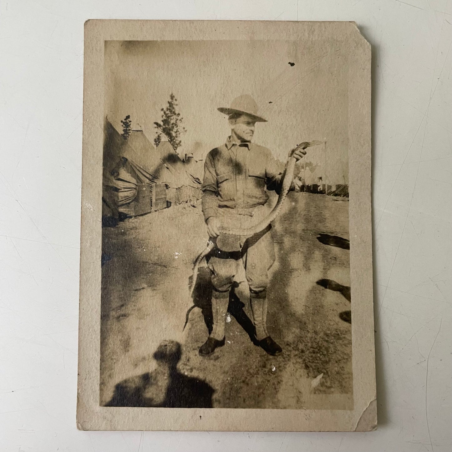 Soldier With Large Snake, Snapshot, 1910s