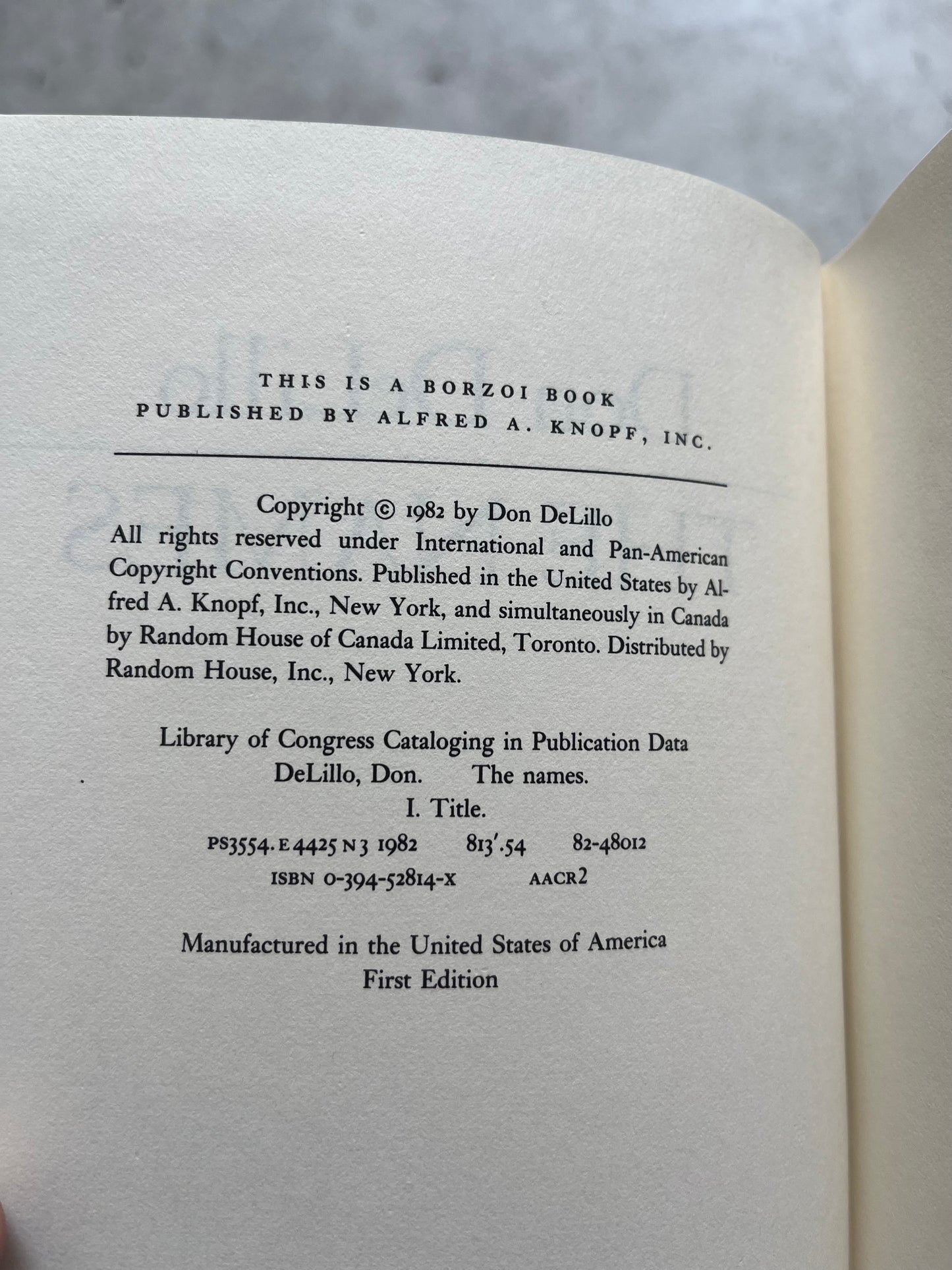 The Names, Don Delillo, First Edition 1982