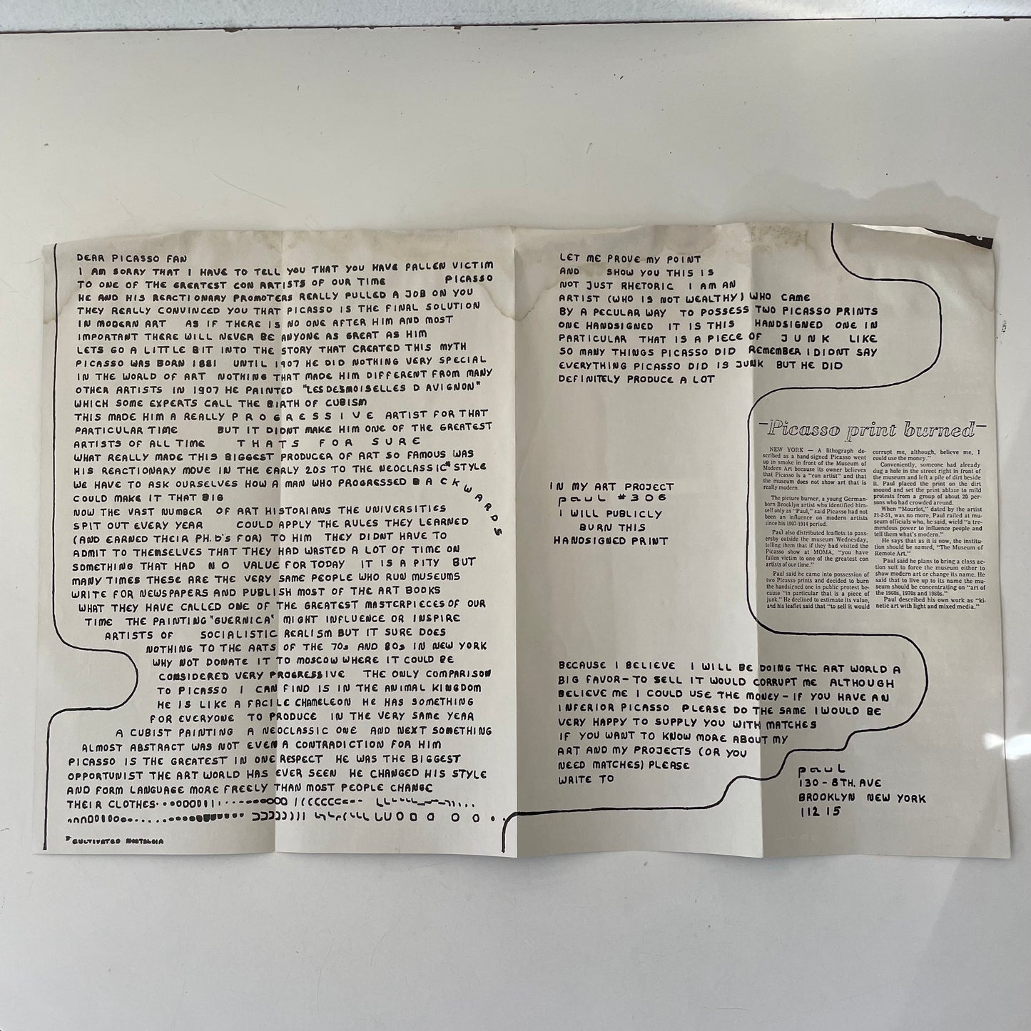 Anti-Picasso Mail Art by PAUL, 1970s