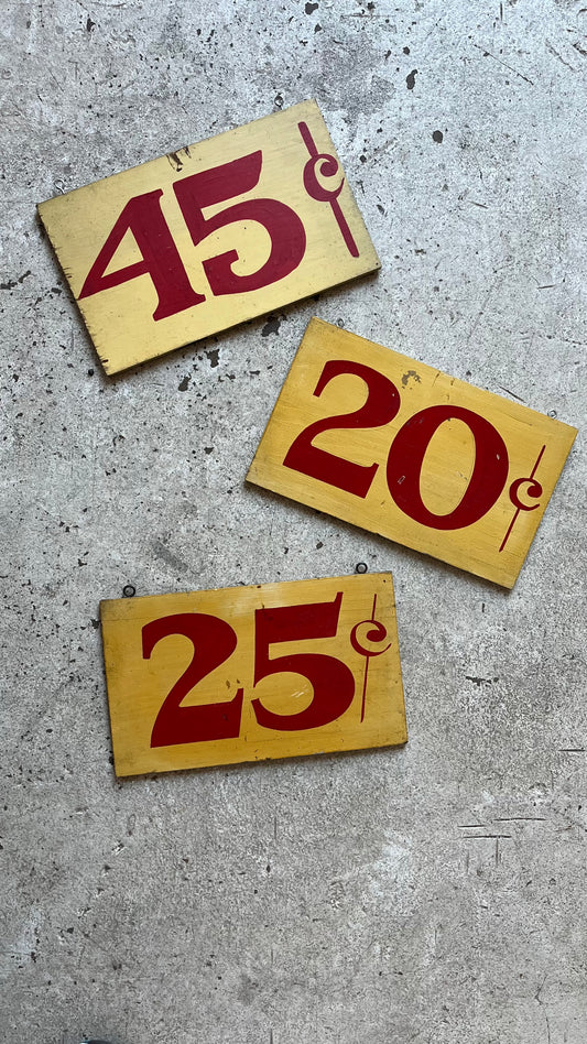 Hand Painted Price Signs, 1930s