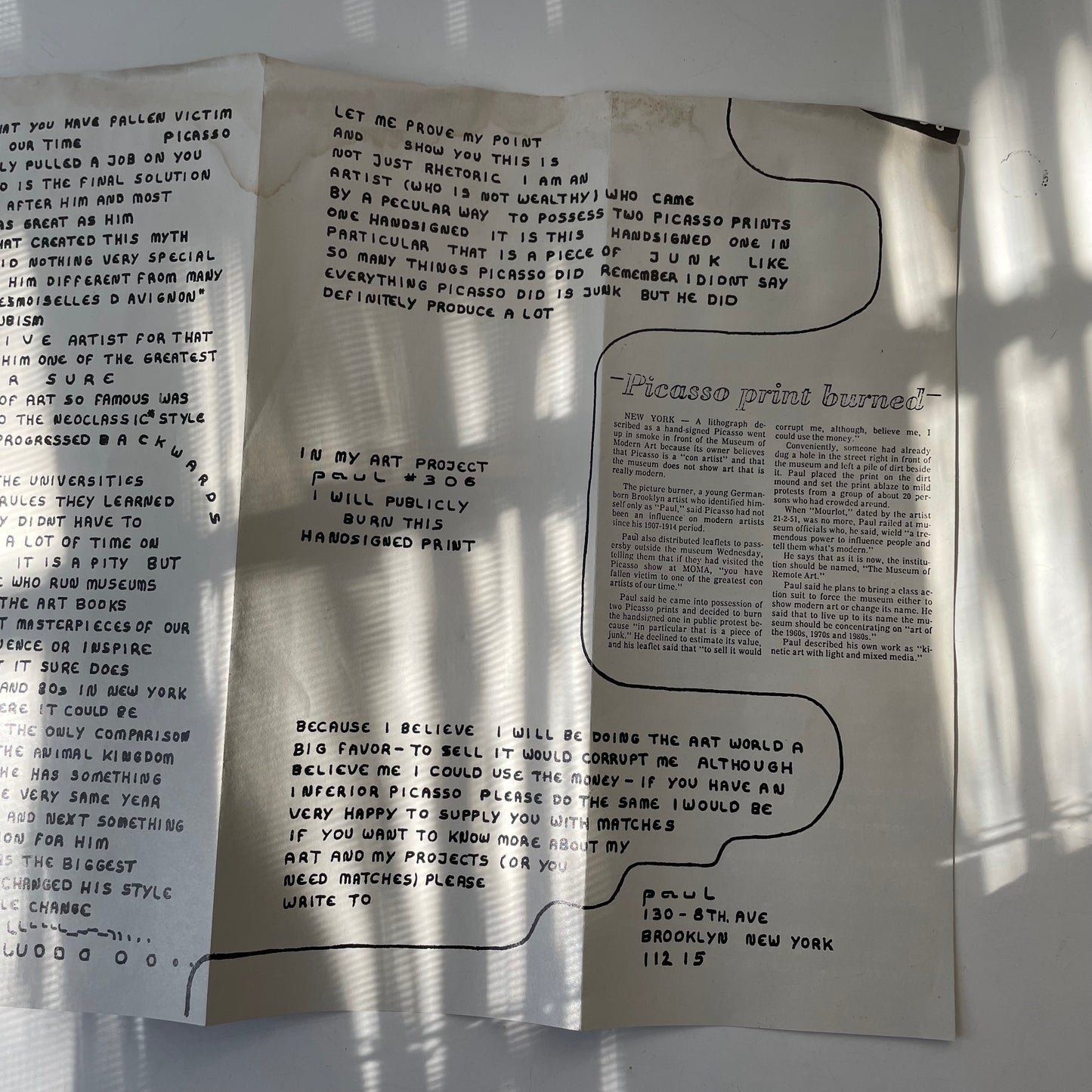 Anti-Picasso Mail Art by PAUL, 1970s