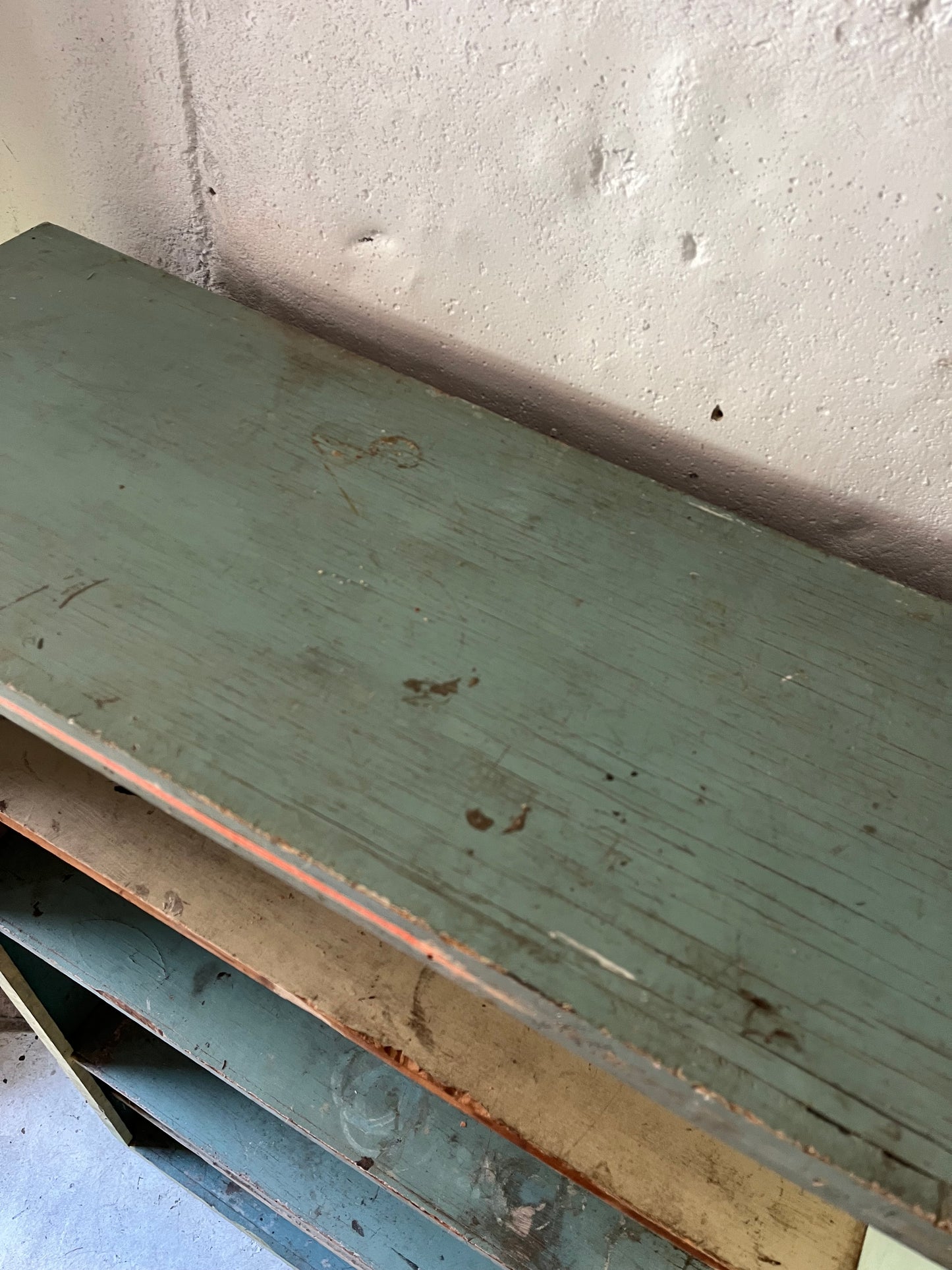 Two Tone Green Plywood Shelf, 1960s