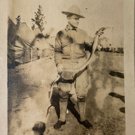 Soldier With Large Snake, Snapshot, 1910s