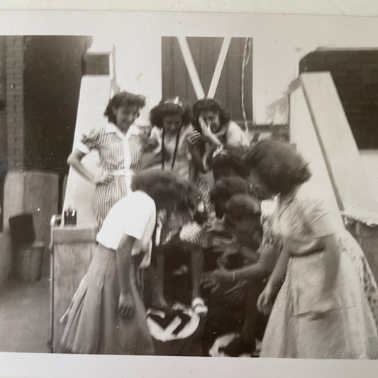 Young Women Stomping on Nazi Flag, Snapshot, 1940s