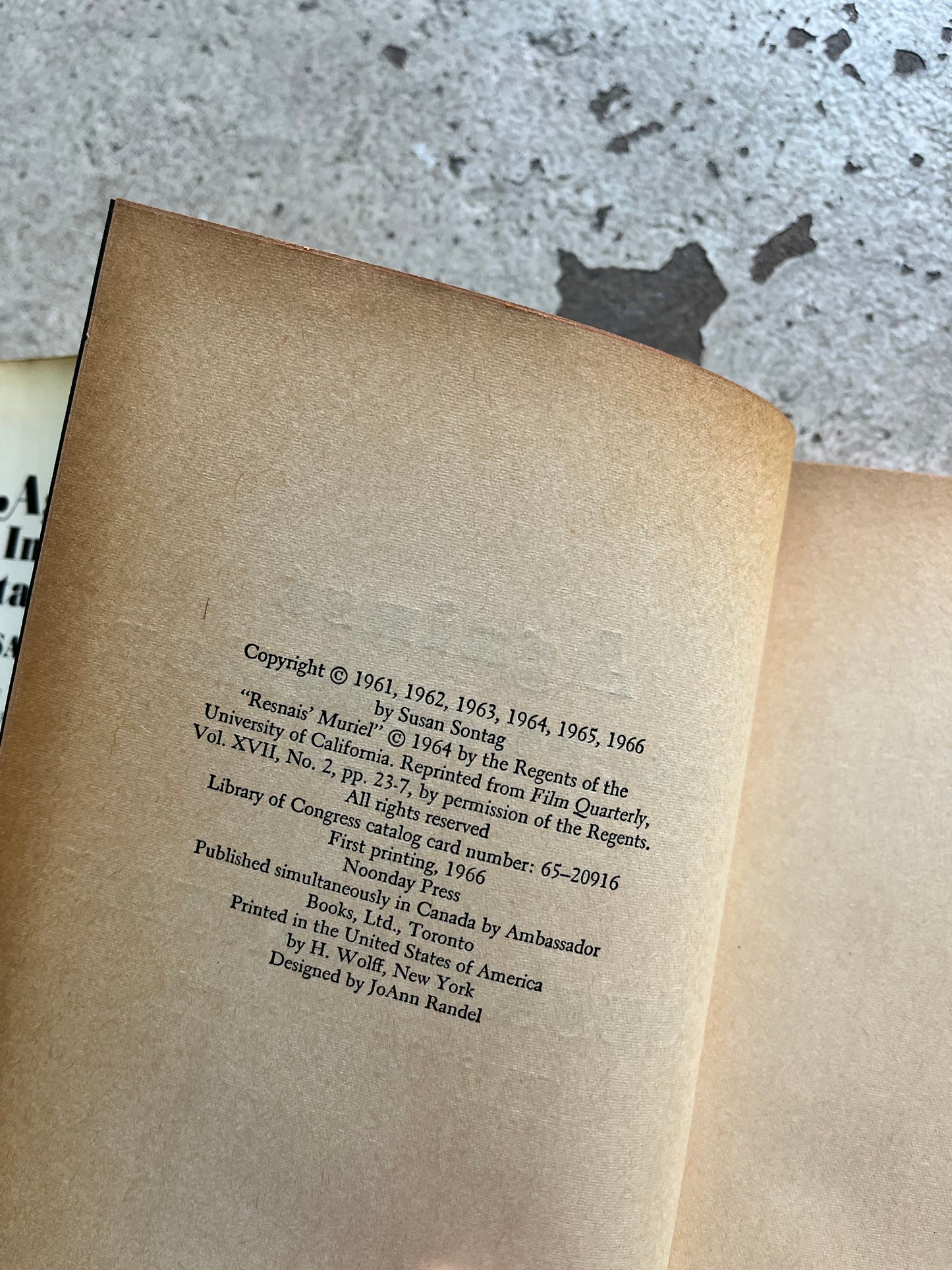 Against Interpretation, Susan Sontag, 1966 (First Ed.)