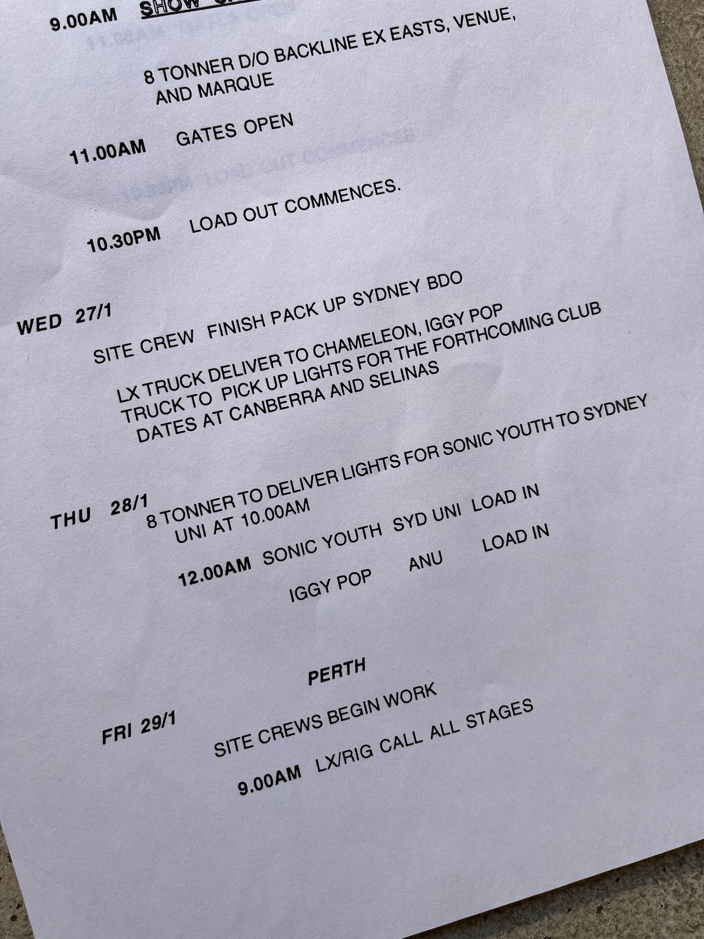 Sonic Youth Big Day Out Sound Production Booklet, 1993