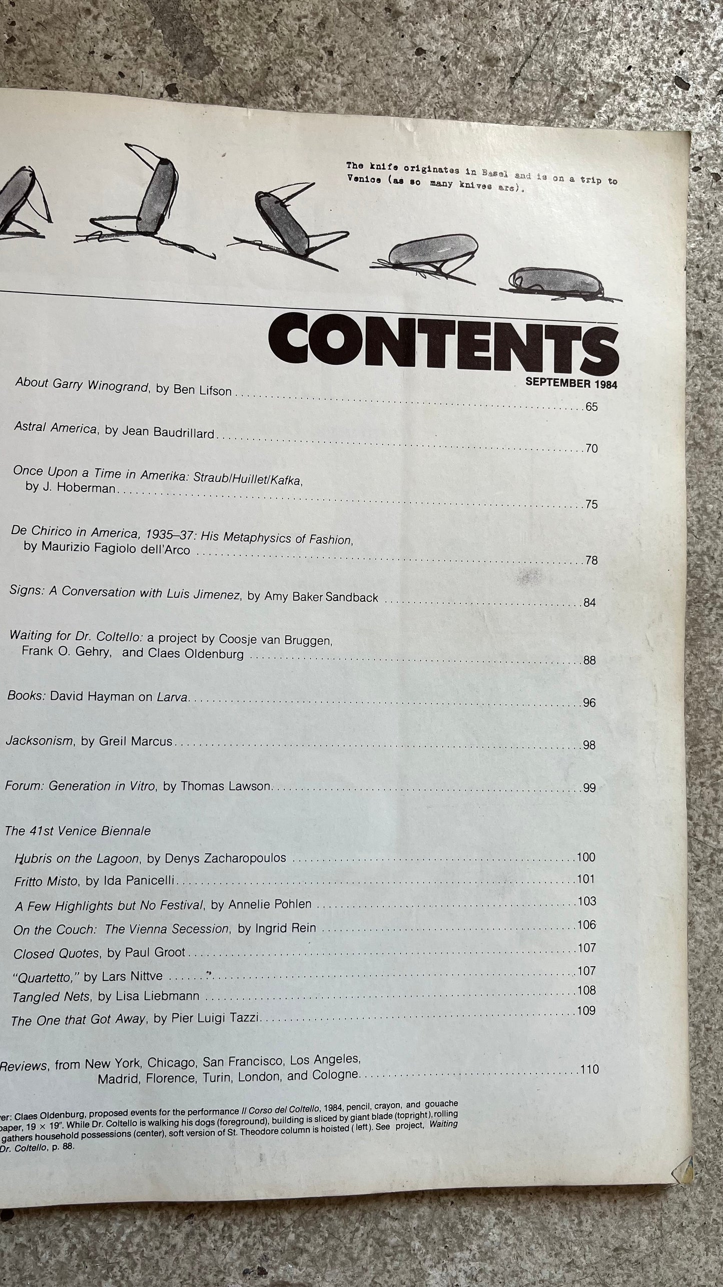 Artforum, September 1984 [Claes Oldenburg Cover, Jean Baudrillard, Gary Winogrand]