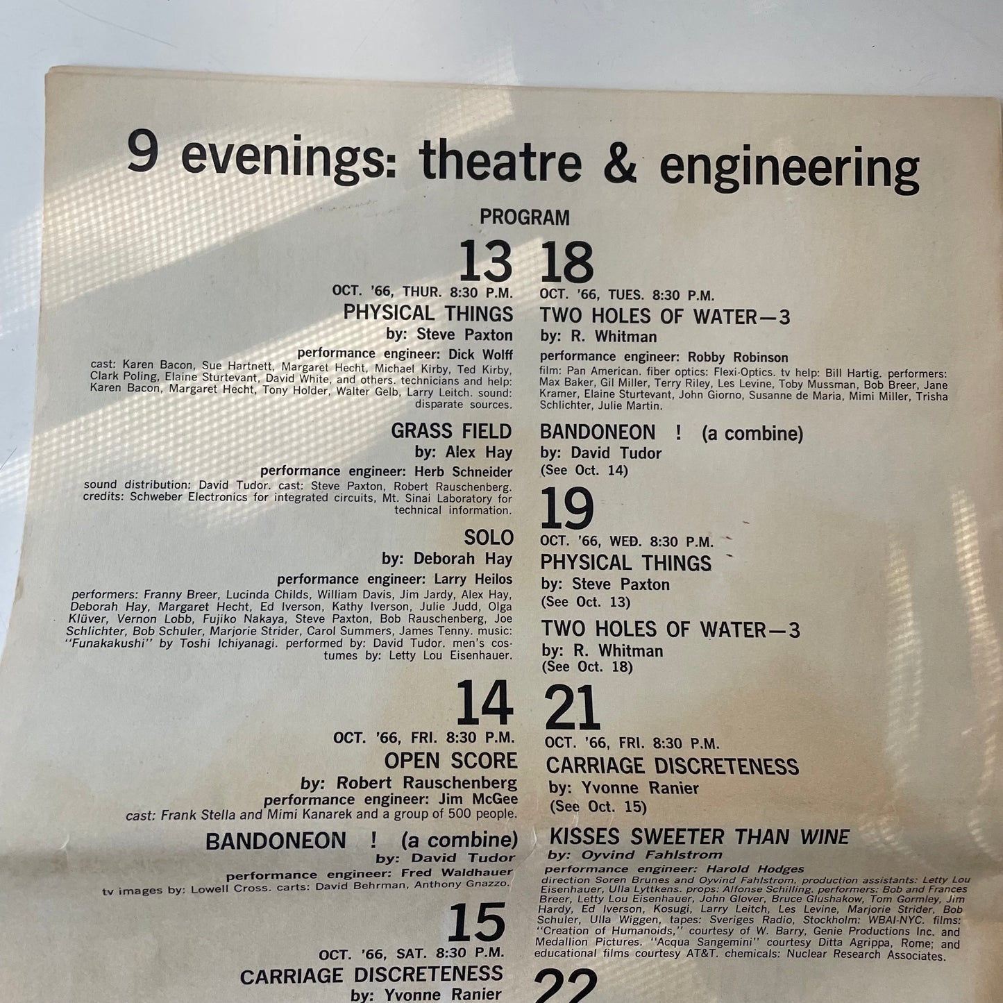 9 Evenings: Theatre & Engineering Program, 1966 [John Cage, Rauschenberg]