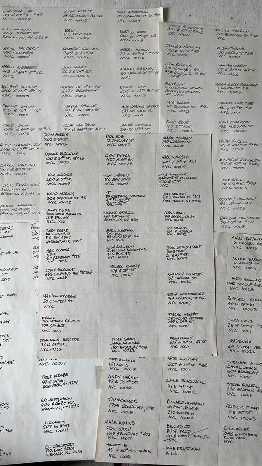 NYC Artist and Musician Address List, 1980s