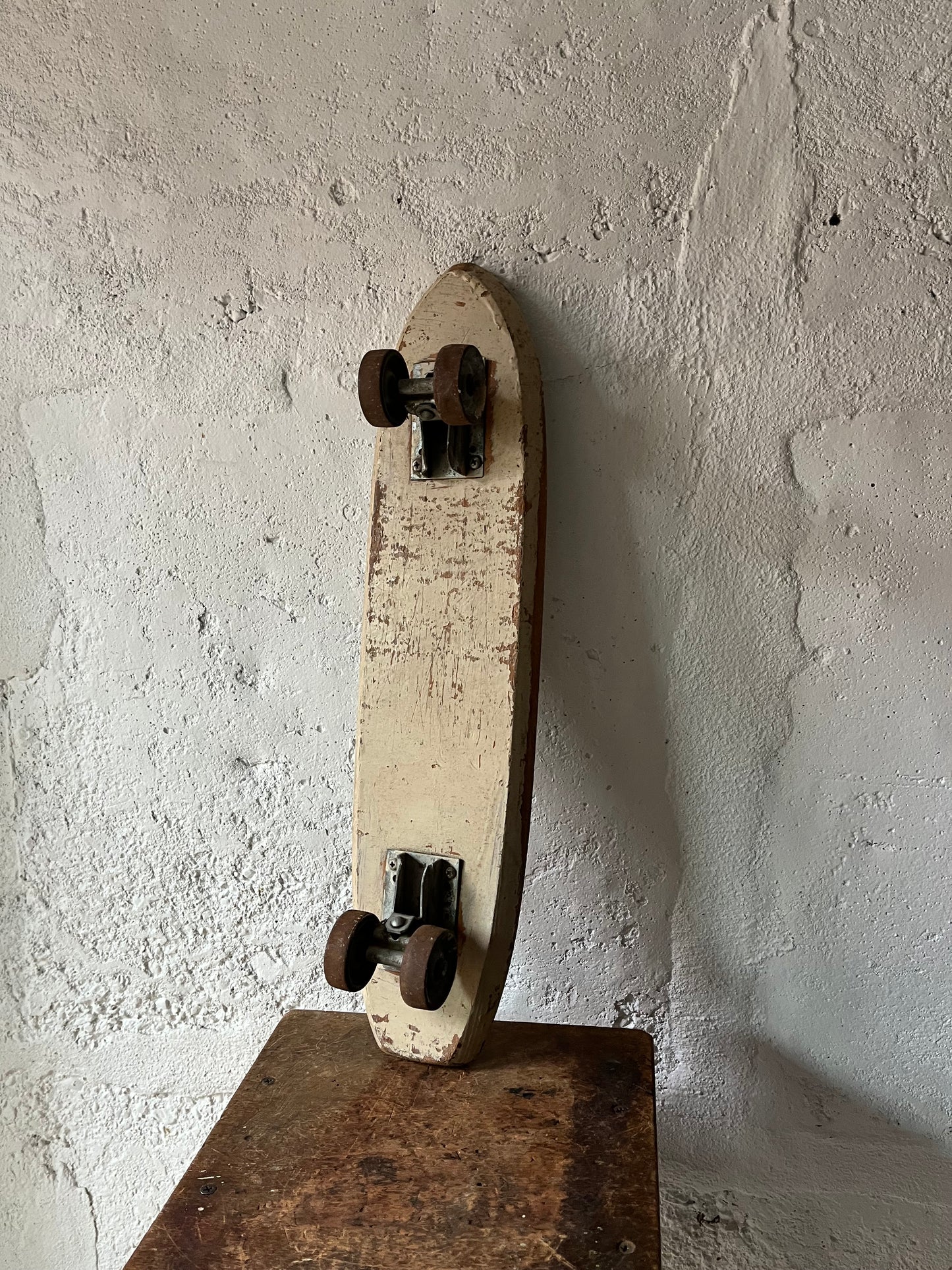 Homemade Skateboard Painted White, 1960s