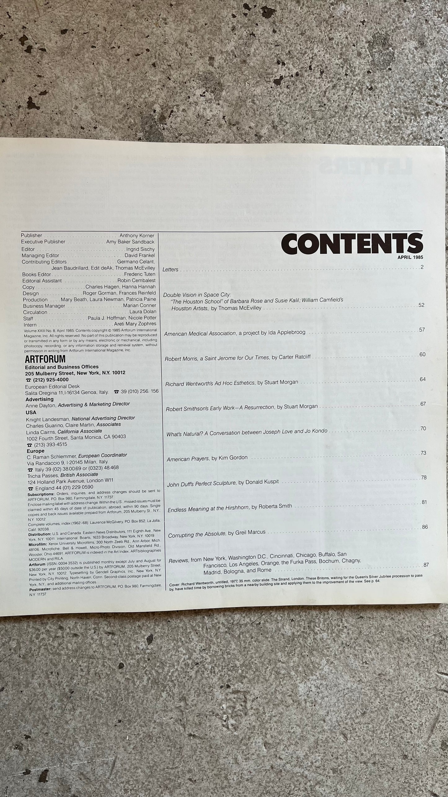 Artforum, April 1985 [Kim Gordon, Raymond Pettibon, Mike Kelley]
