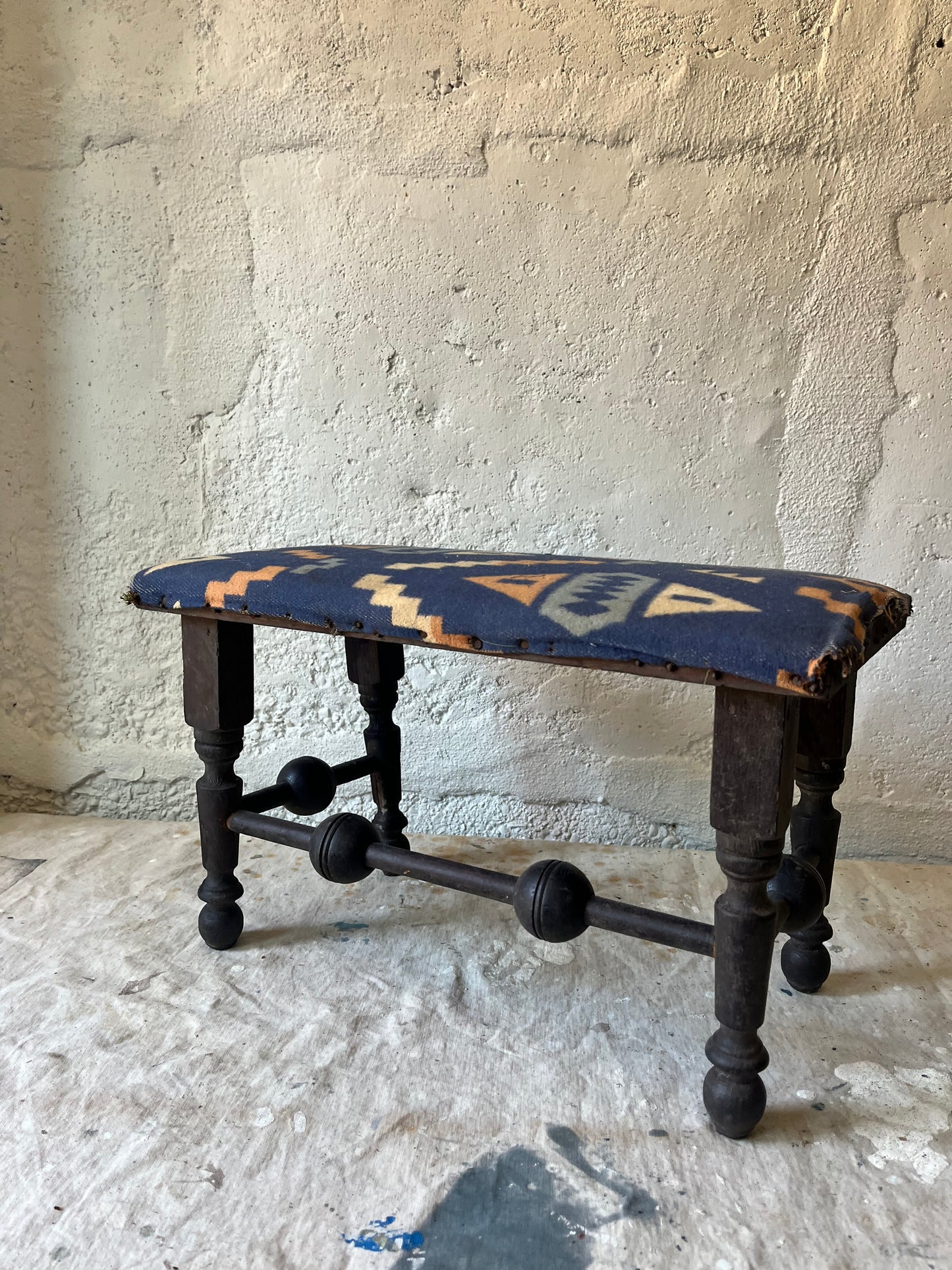 Victorian Stool With Camp Blanket Repair, 1930/40