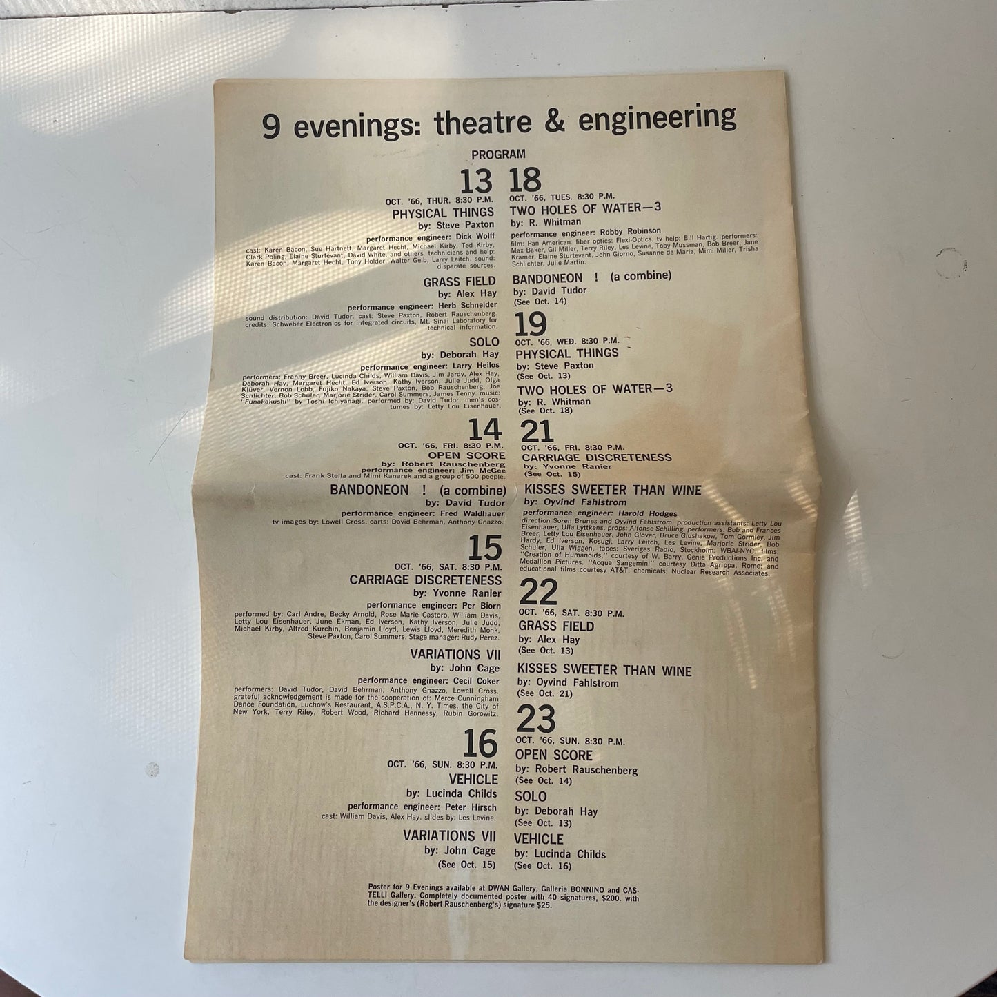 9 Evenings: Theatre & Engineering Program, 1966 [John Cage, Rauschenberg]