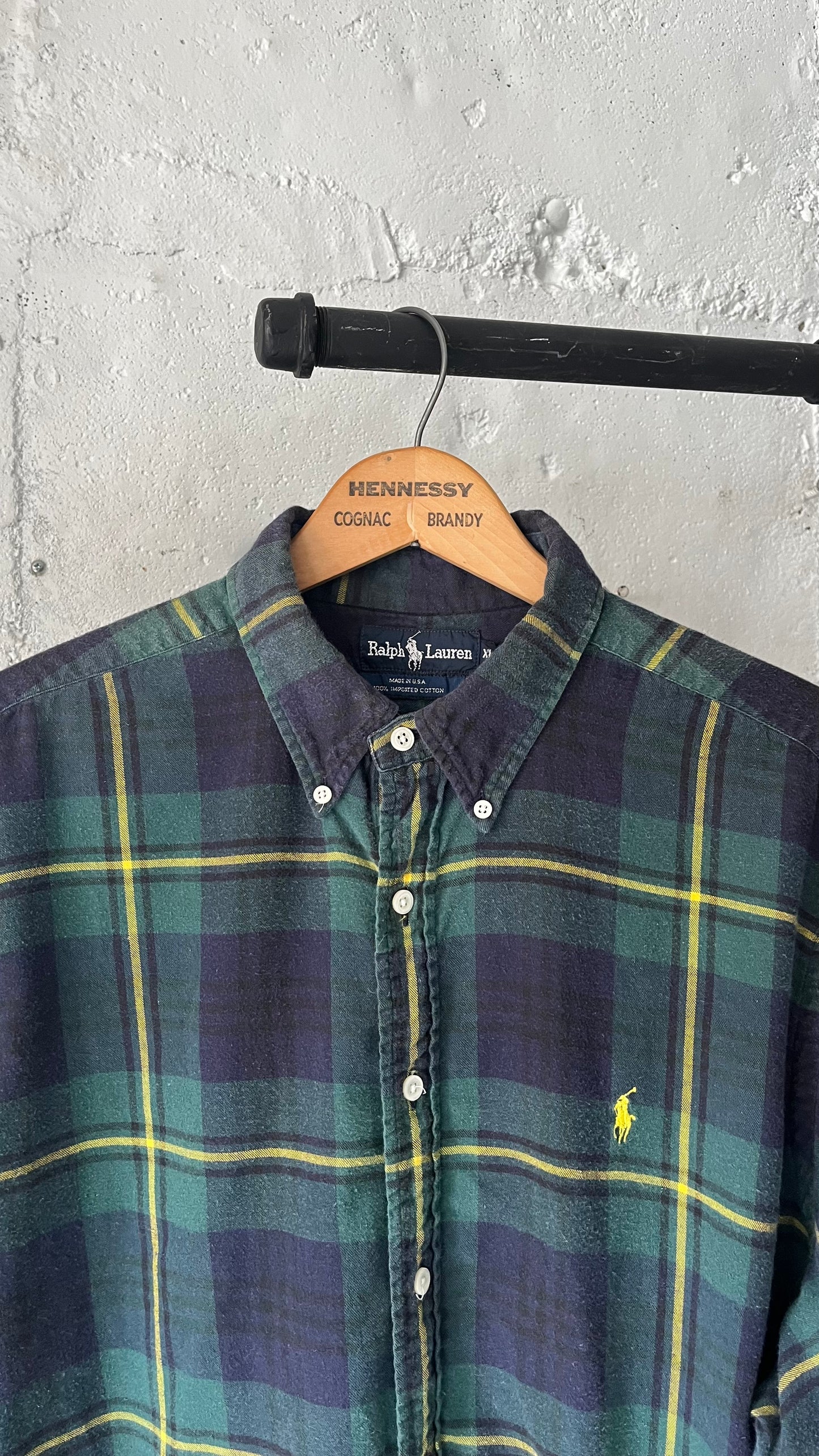 Polo Cotton Plaid (USA Made), Sz XL, 1980s