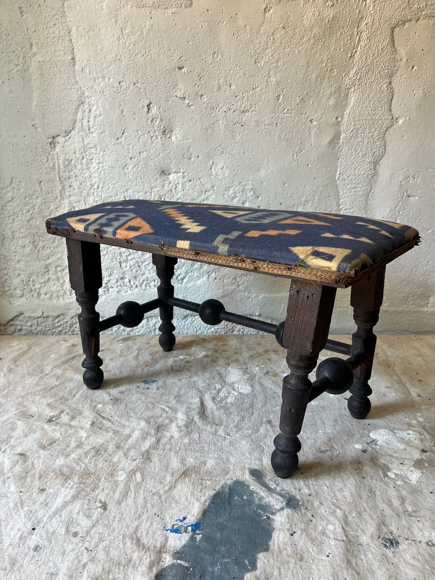 Victorian Stool With Camp Blanket Repair, 1930/40