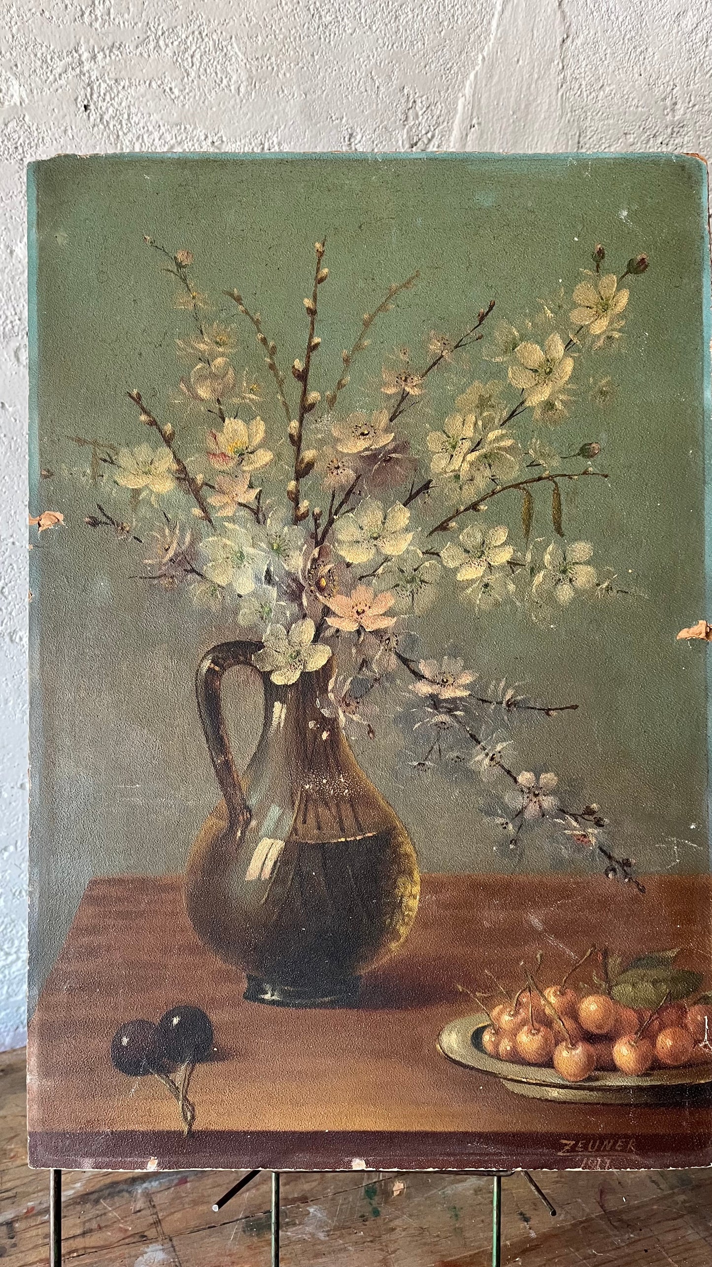 Still Life of Flowers and Cherries, 1917 (German School)