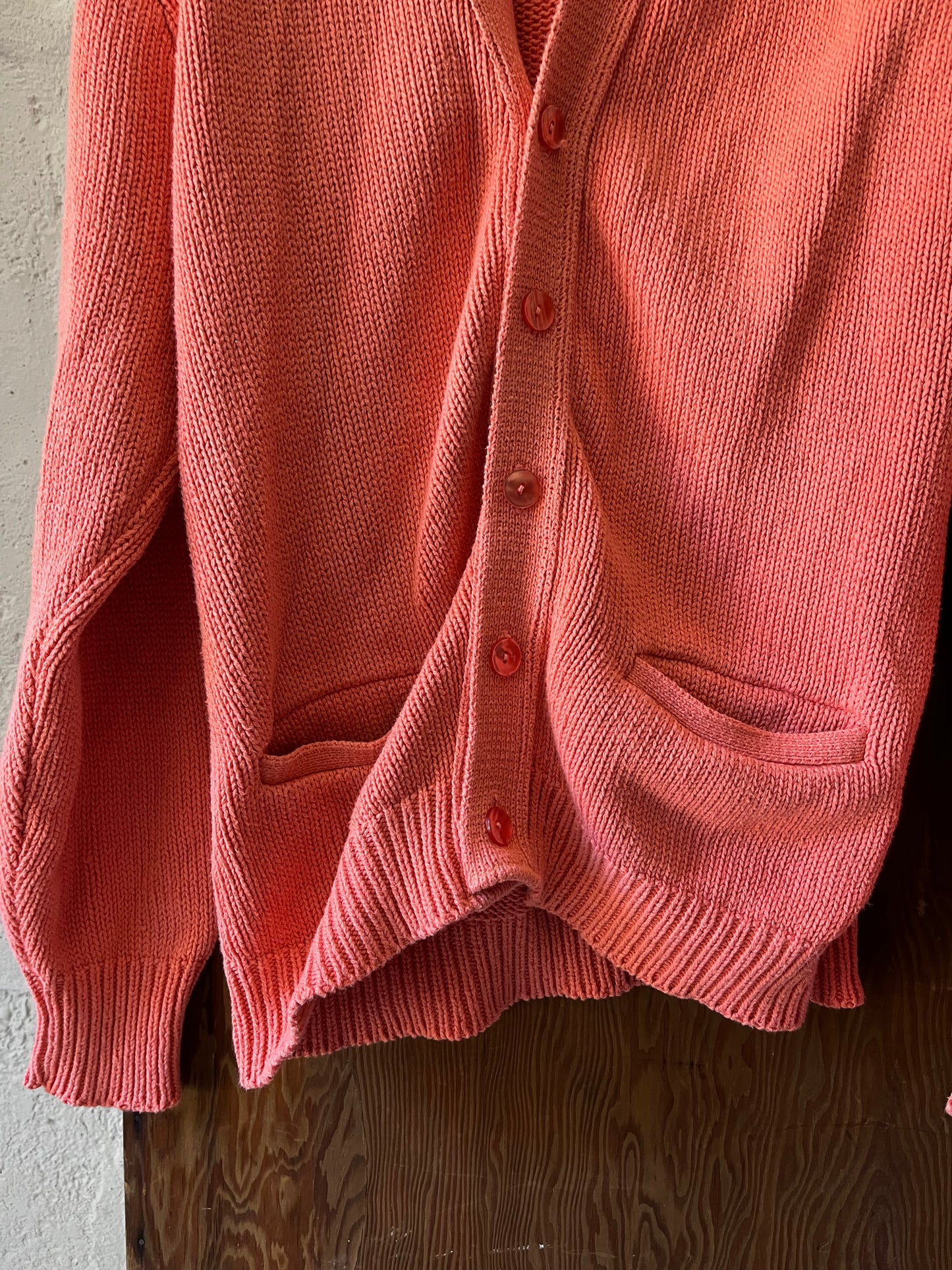J Crew Salmon Chunky Knit Cardigan, Sz M/L, 1990s