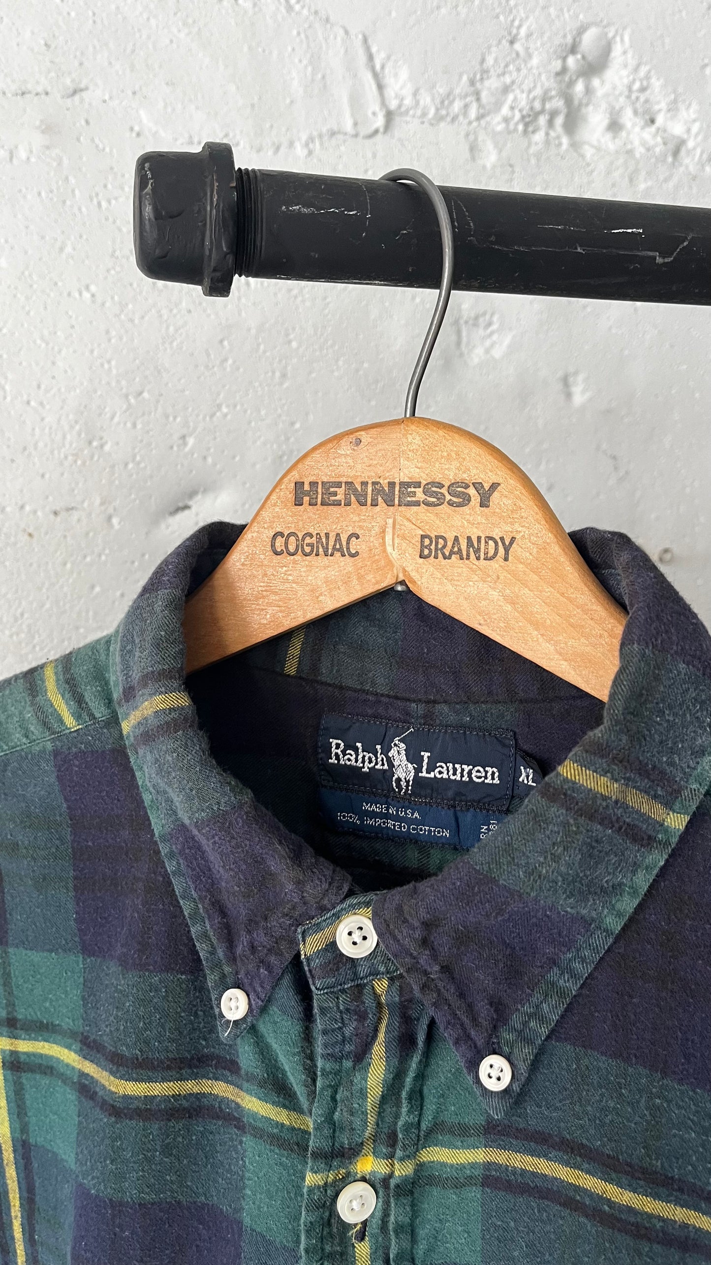 Polo Cotton Plaid (USA Made), Sz XL, 1980s