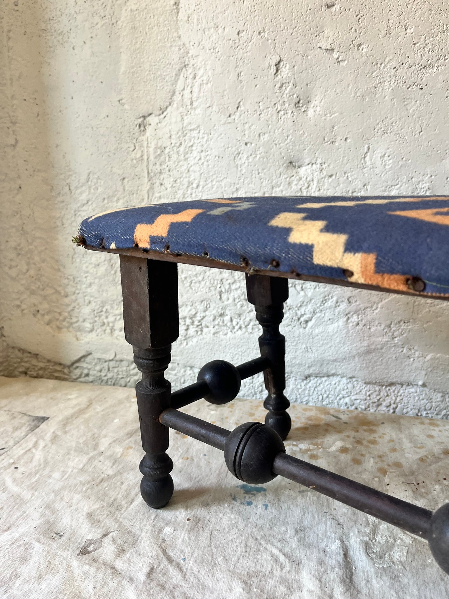 Victorian Stool With Camp Blanket Repair, 1930/40