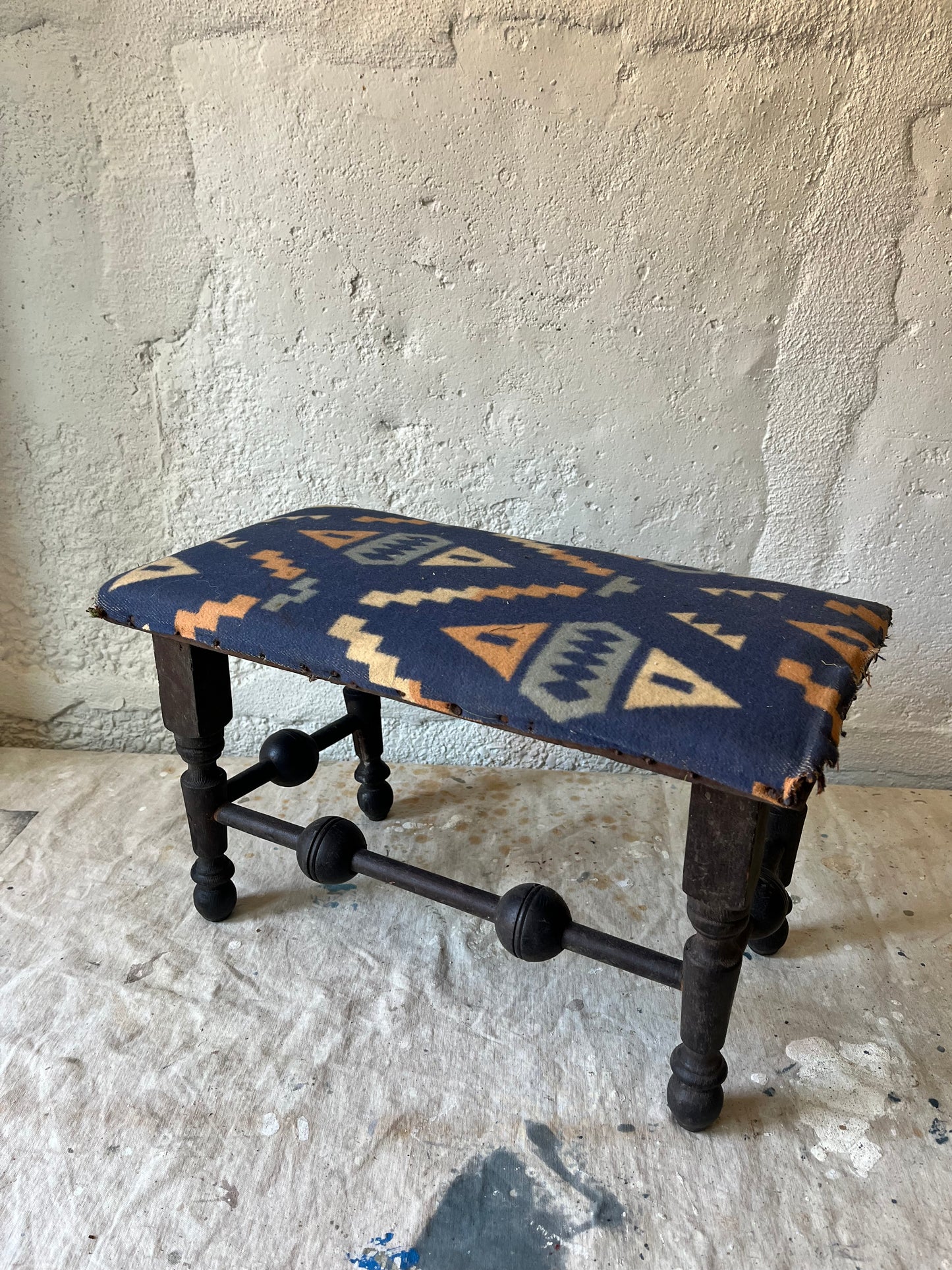 Victorian Stool With Camp Blanket Repair, 1930/40