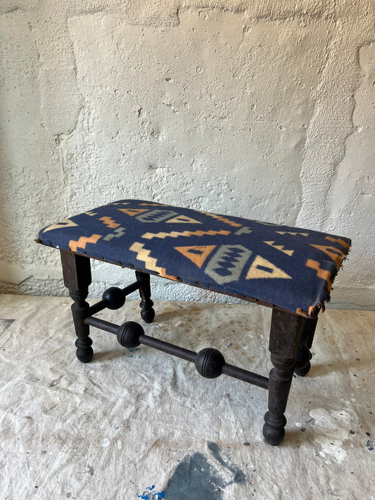 Victorian Stool With Camp Blanket Repair, 1930/40