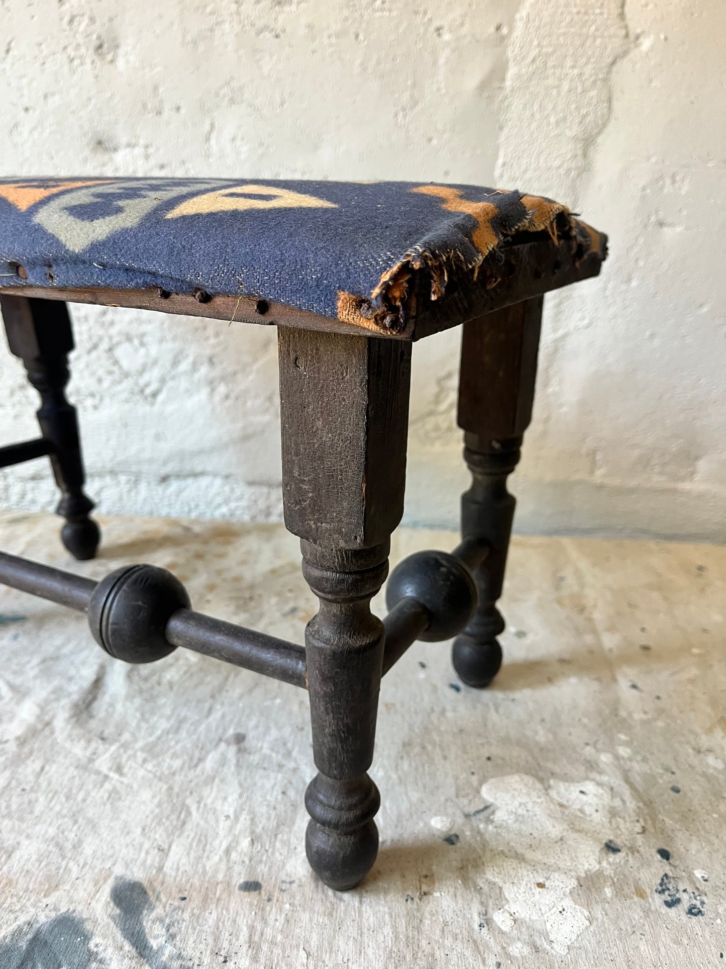 Victorian Stool With Camp Blanket Repair, 1930/40