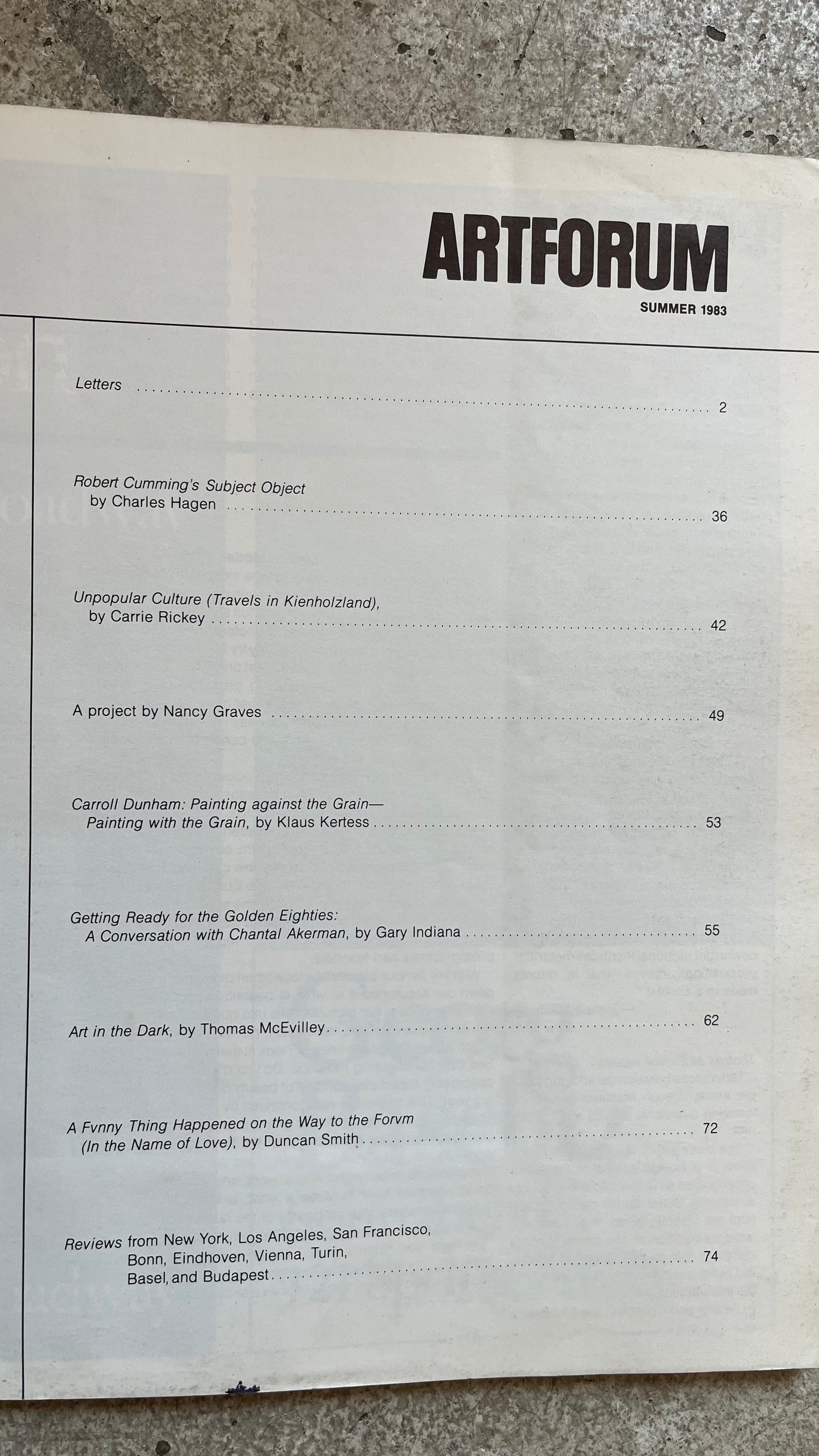Artforum, Summer 1983 [Chantal Akerman Cover, Nancy Graves, Gary Indiana]