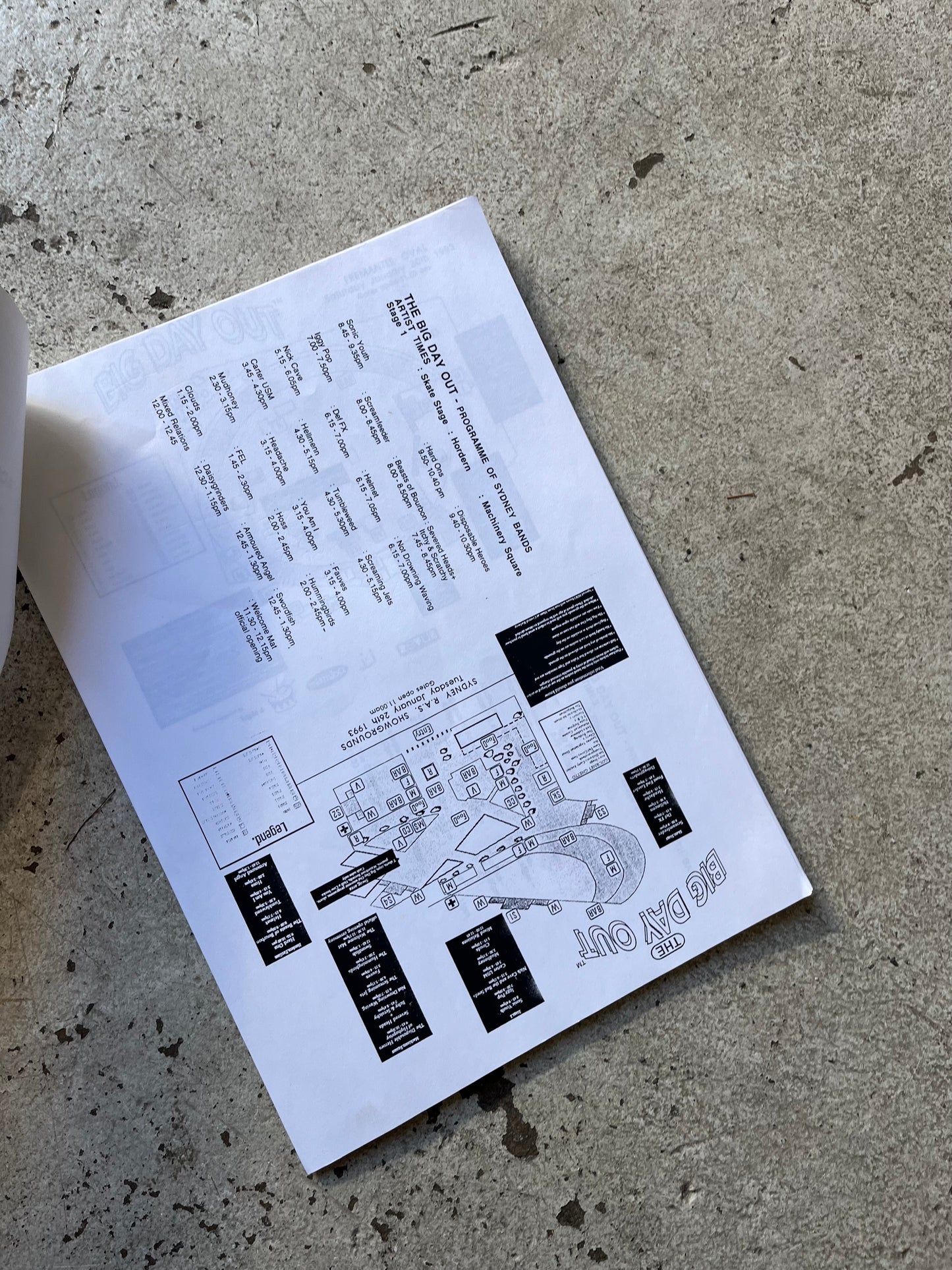 Sonic Youth Big Day Out Sound Production Booklet, 1993