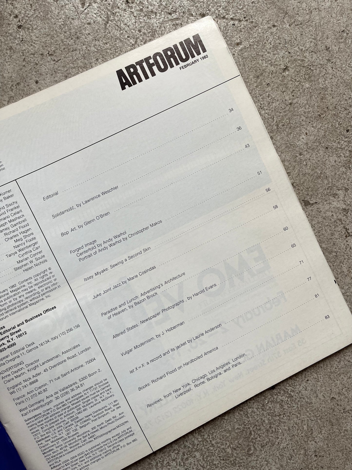 Artforum February 1982 [Issey Miyake Cover, Andy Warhol Centerfold Poster, Laurie Anderson Flexidisc]