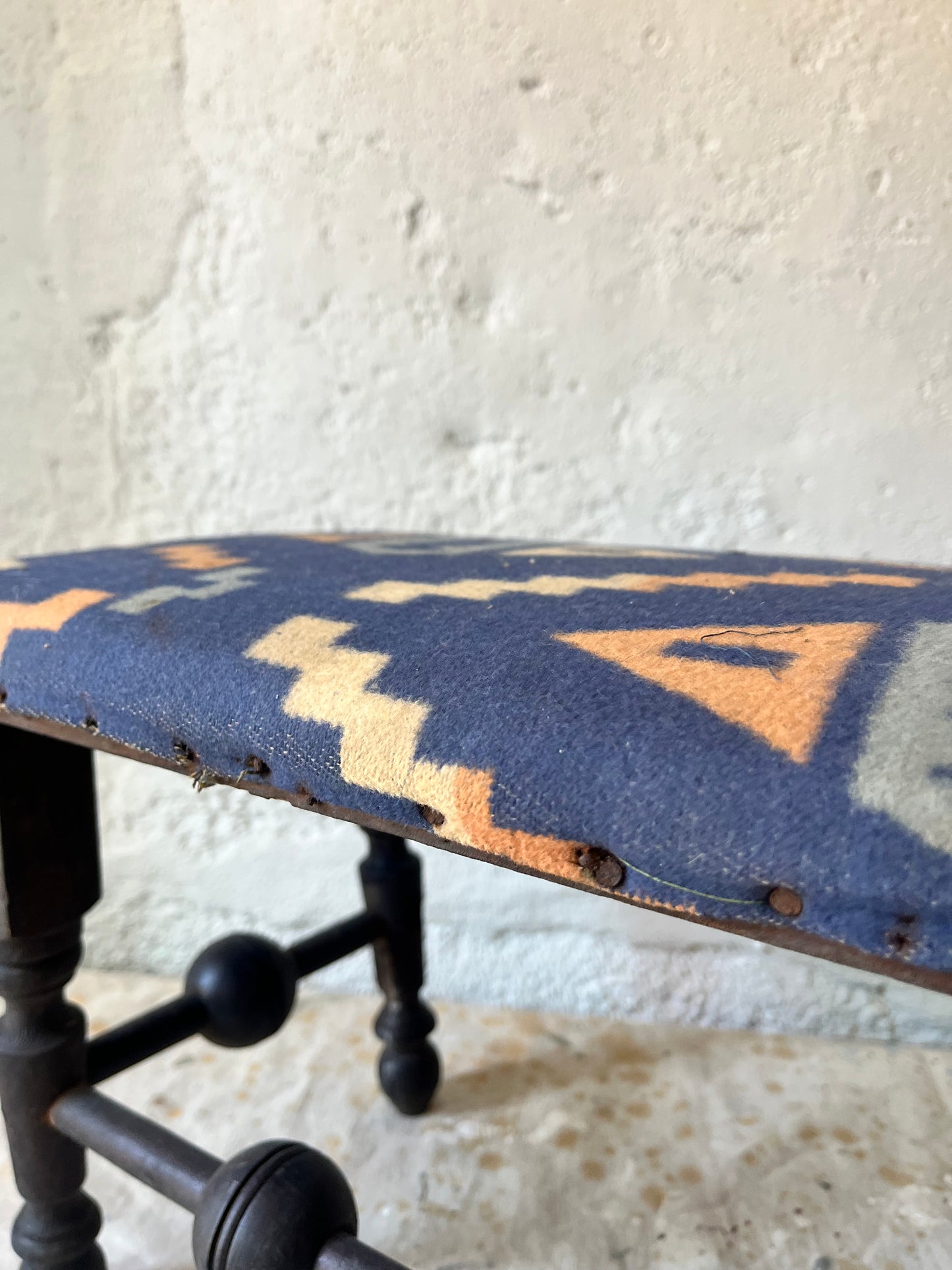 Victorian Stool With Camp Blanket Repair, 1930/40