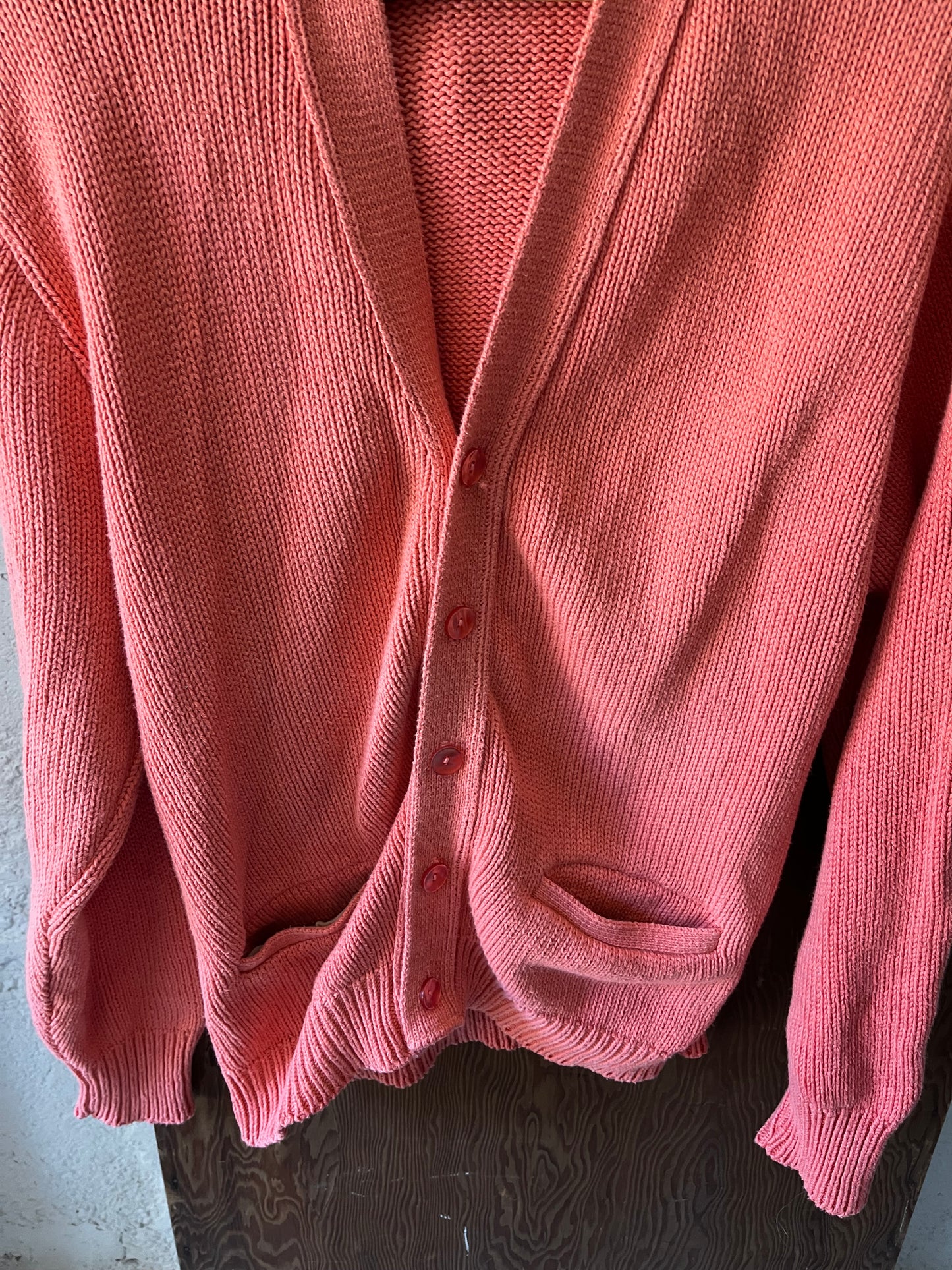 J Crew Salmon Chunky Knit Cardigan, Sz M/L, 1990s