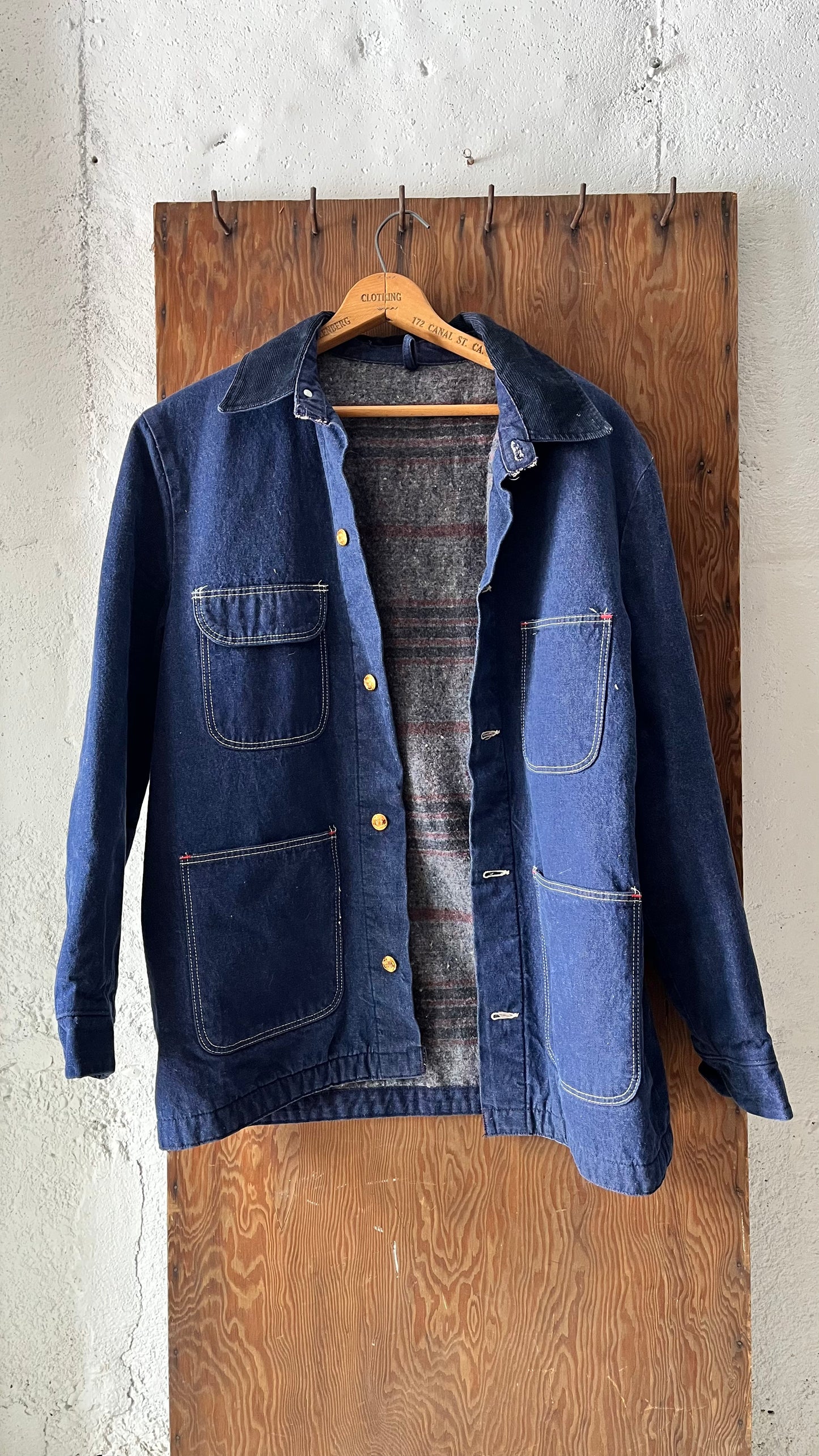 Deadstock Wrangler Blanket Lined Denim Chore, Sz L,1970s