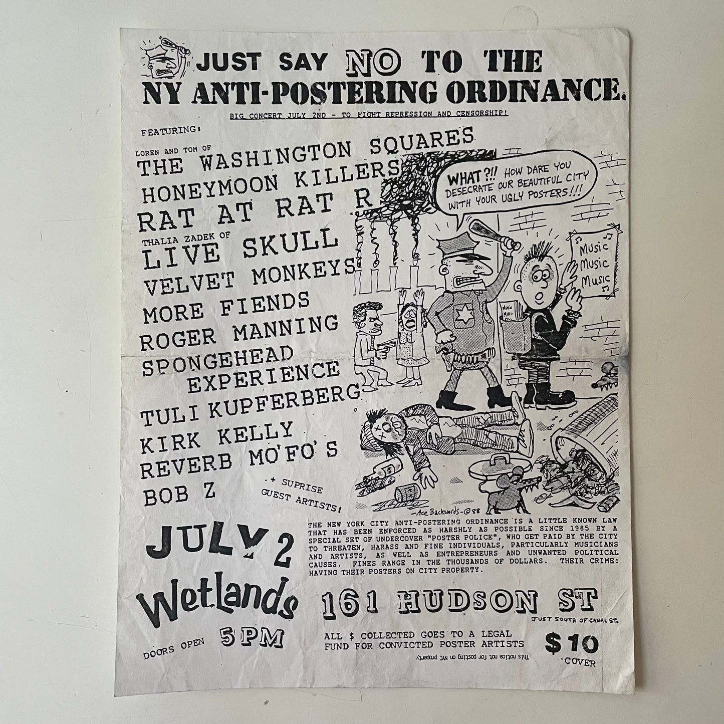 Protest Concert Flyer, Punk/No Wave/Anti-Folk, 1988