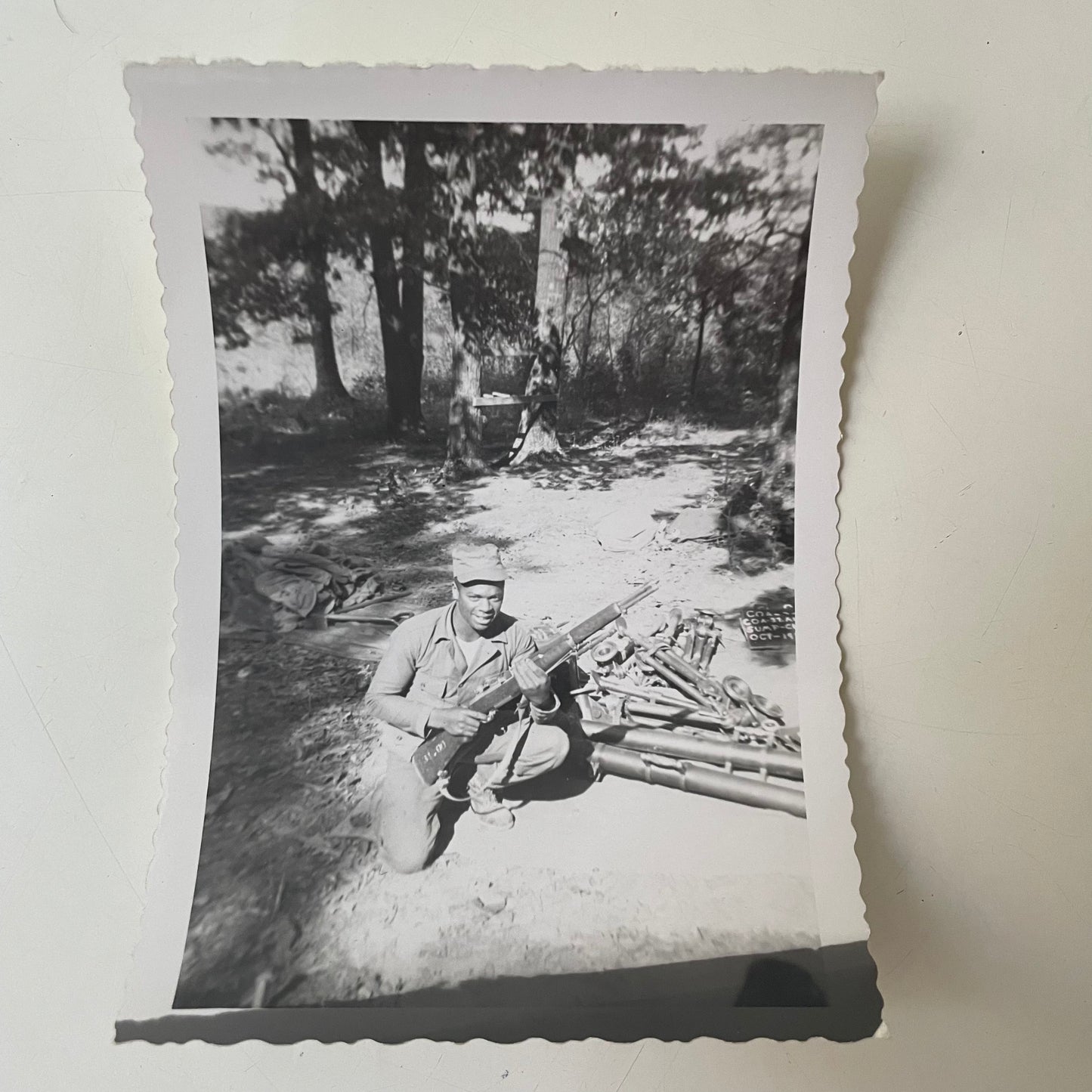 Snapshots, 1940s-- Black Soldier Holding Gun and Kittens