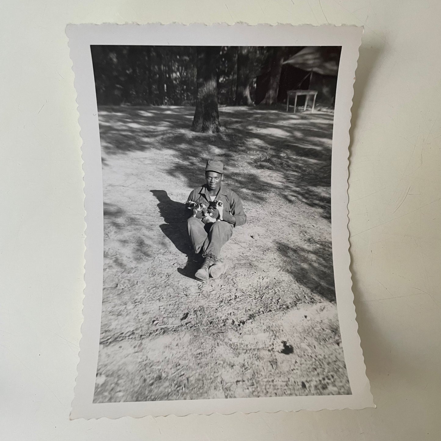 Snapshots, 1940s-- Black Soldier Holding Gun and Kittens