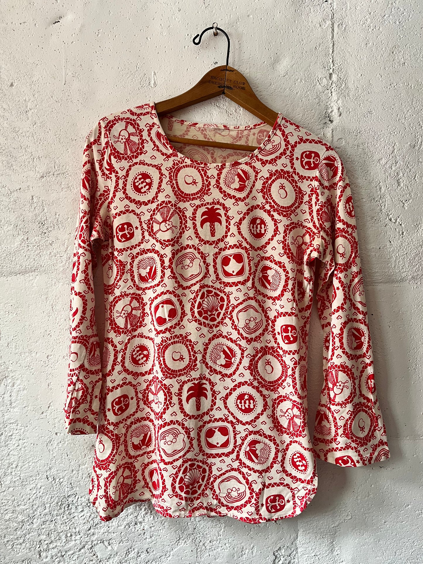 All Over Print Nautical/Psychedelic Shirt, Sz M, 1970s