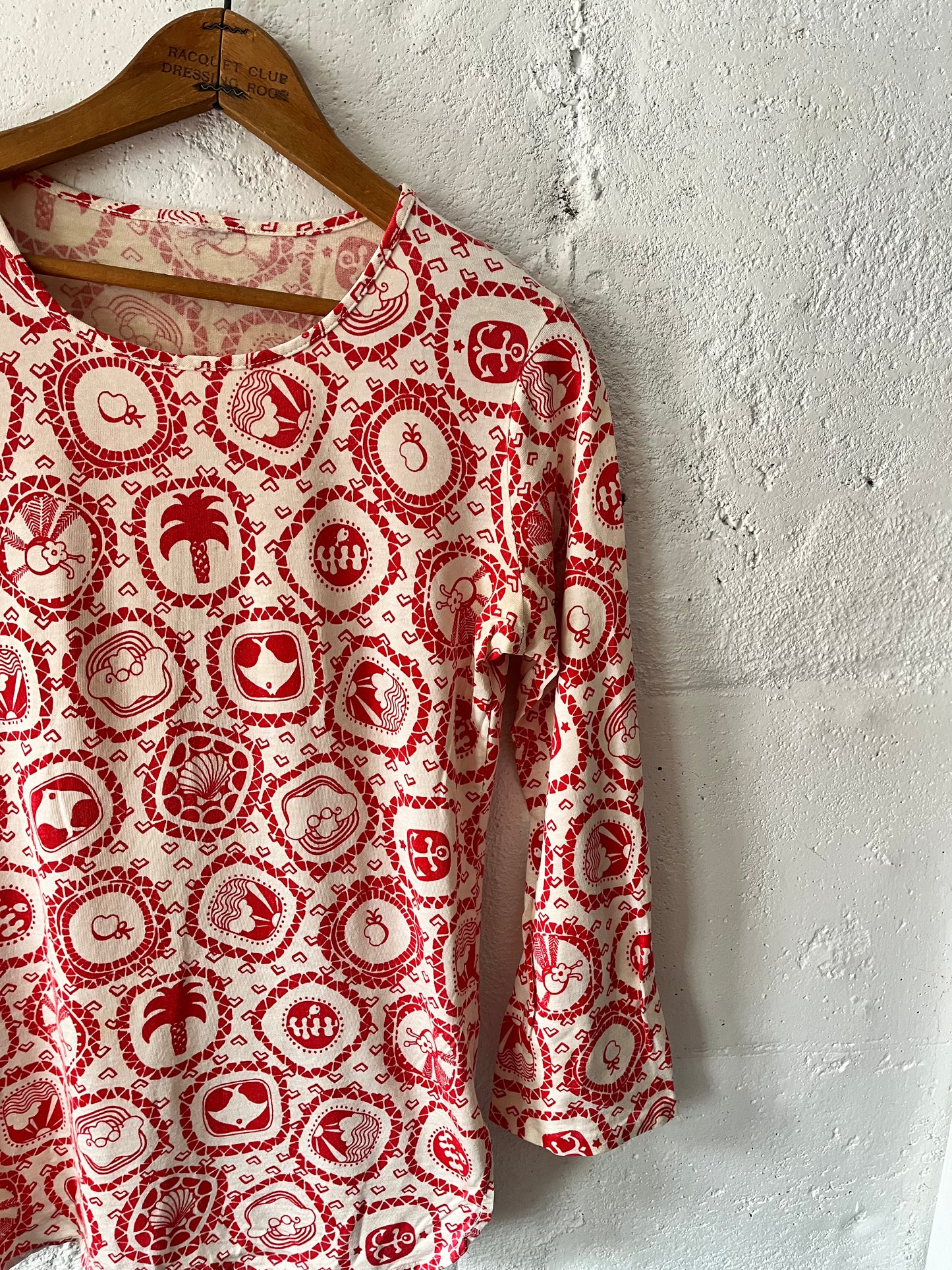 All Over Print Nautical/Psychedelic Shirt, Sz M, 1970s